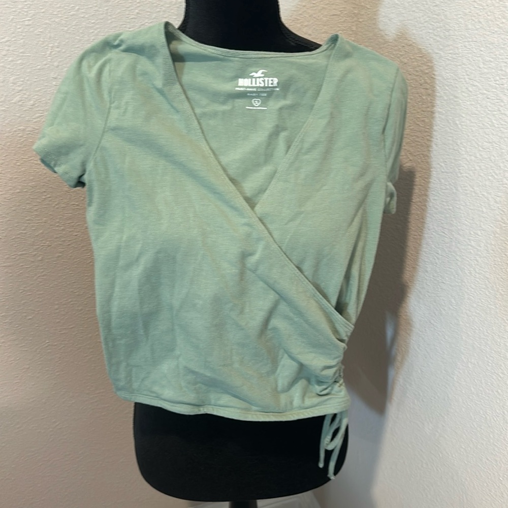 Hollister Tan Flutter Sleeve Wrap Blouse